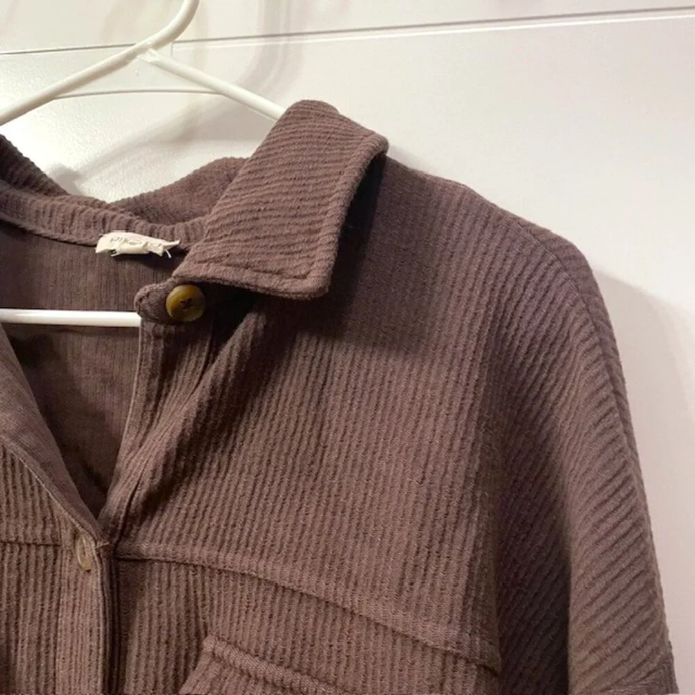Anthropologie Pilcro Button Front Long Sleeve Shirt Dress Brown Medium